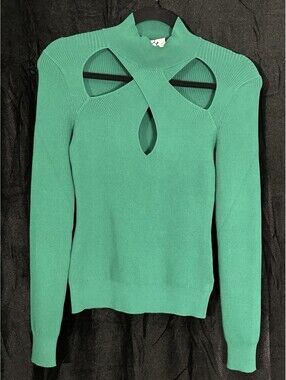Size S The Drop Women's Cecilia Mock Neck Cut Out Sweater Green